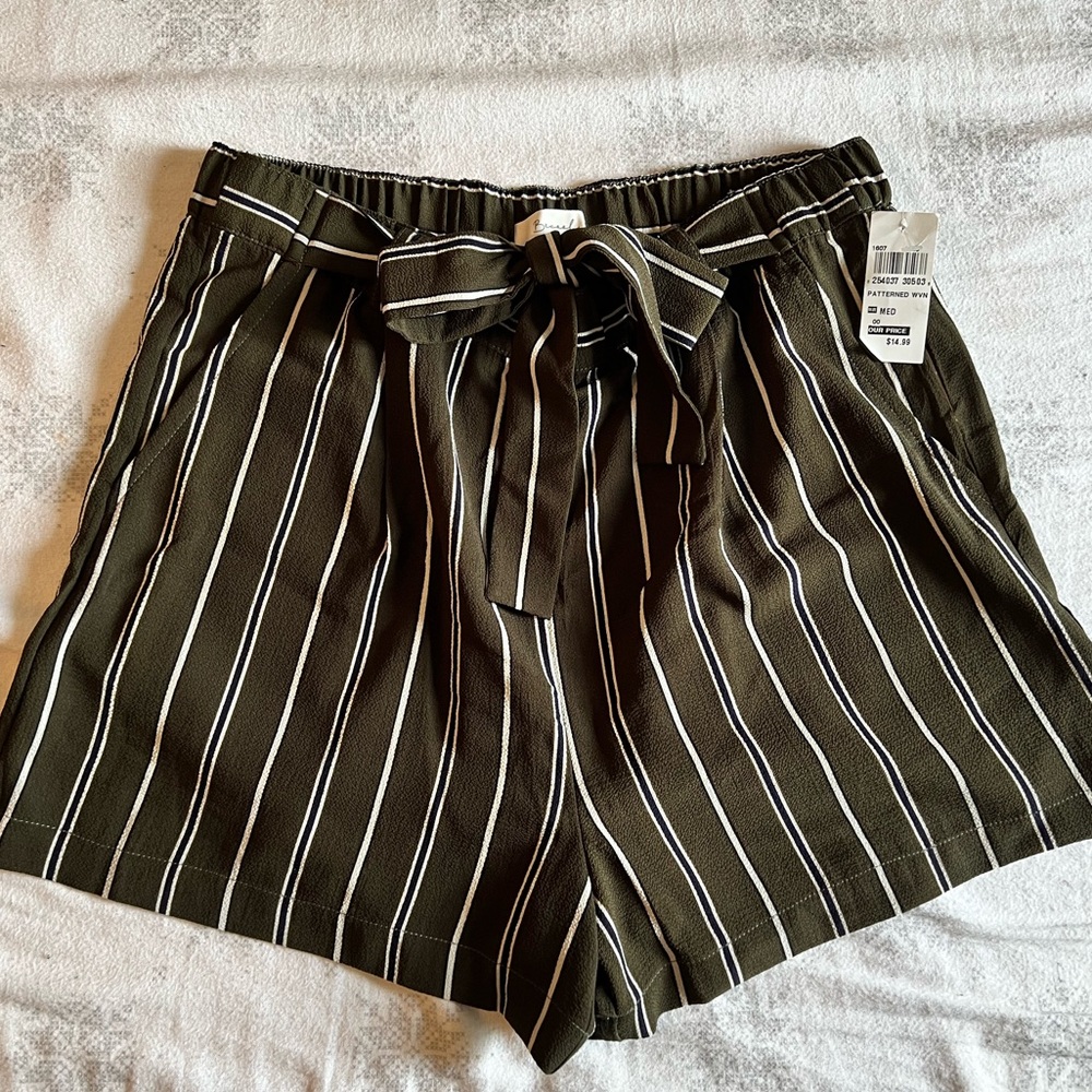 Dark Green Striped Shorts